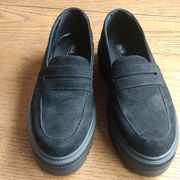ASOS black stacked sole microsuede Loafer Style Shoes Size 6 - Picture 6 of 7